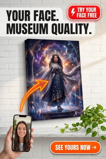 Custom Fantasy Woman Portrait — Heroic Cosmic Canvas from Photo