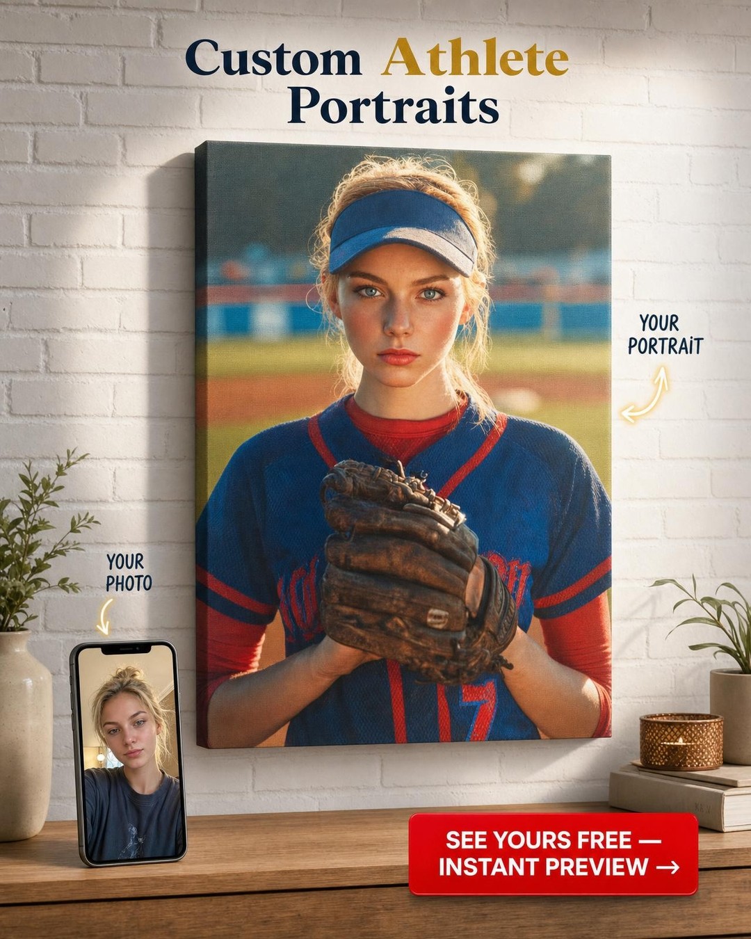 Custom Athlete Woman Portrait Canvas Gift