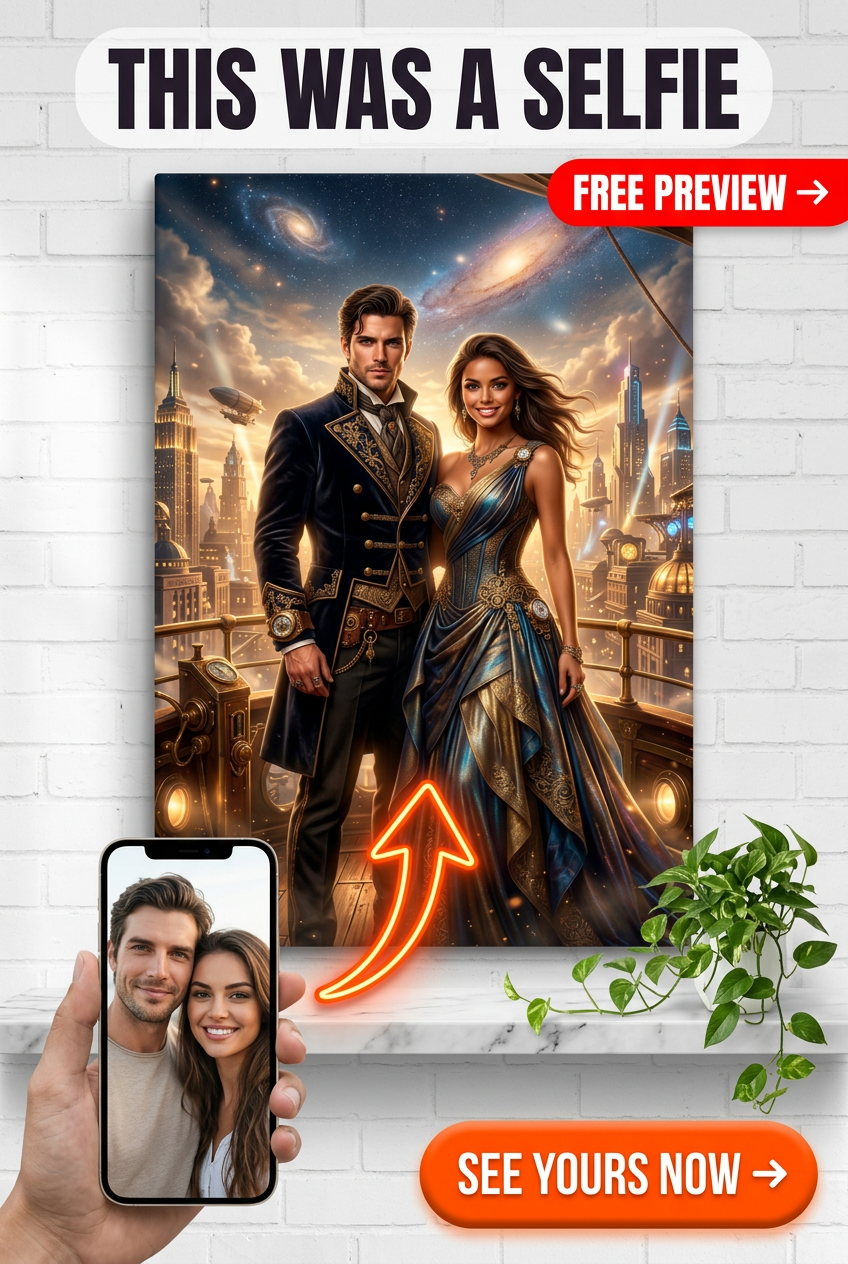 Portrait Romantique de Voyageurs du Temps - Art de Couple