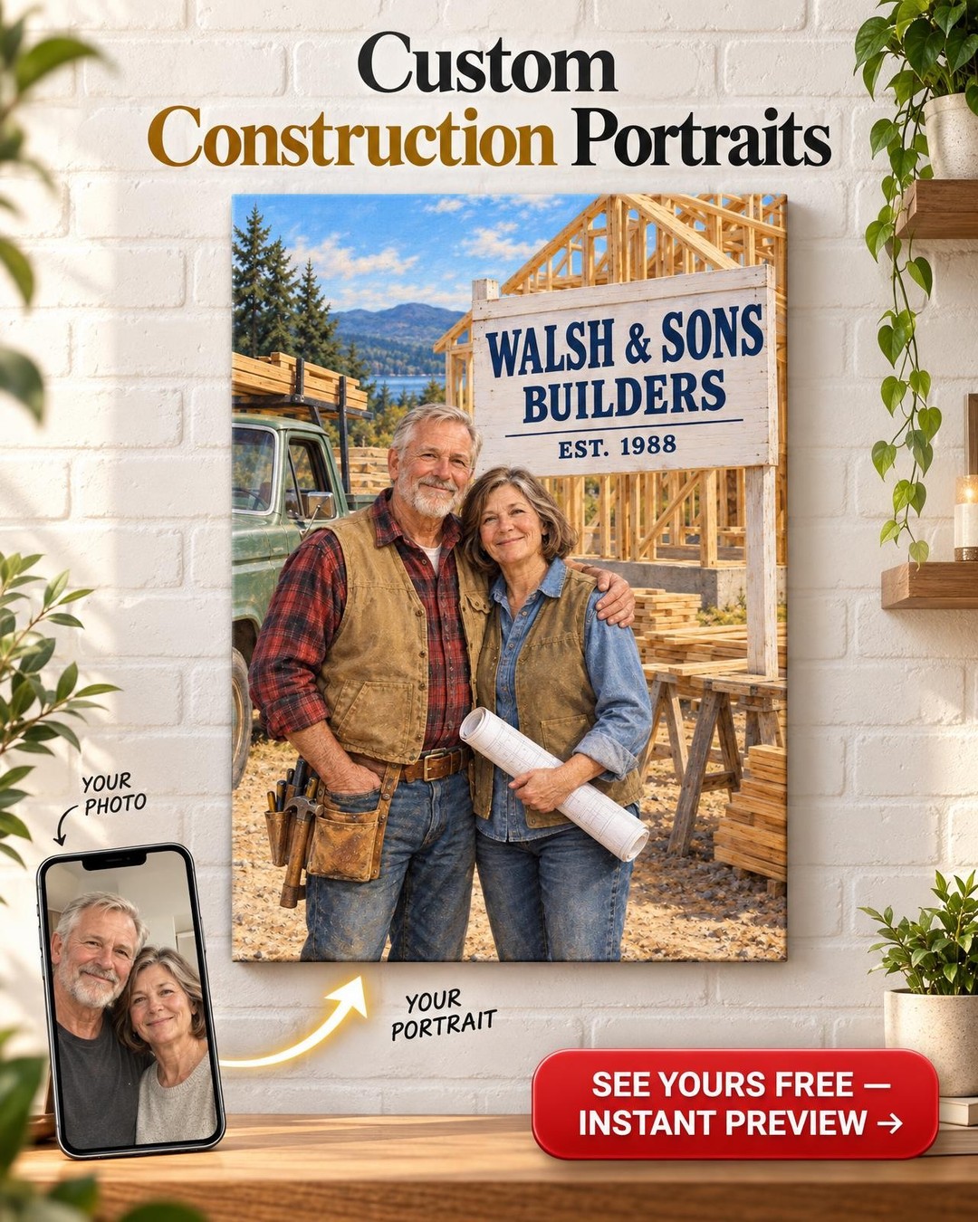 The Builders Custom Portrait from Photo | Personalized Family Business Gift