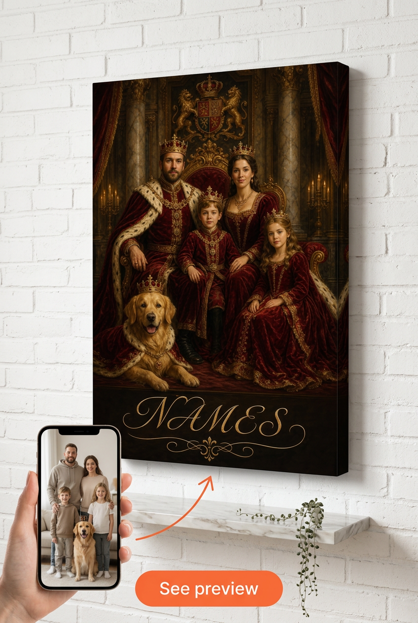 Custom Royal Family Portrait — Regal Crown & Throne Canvas