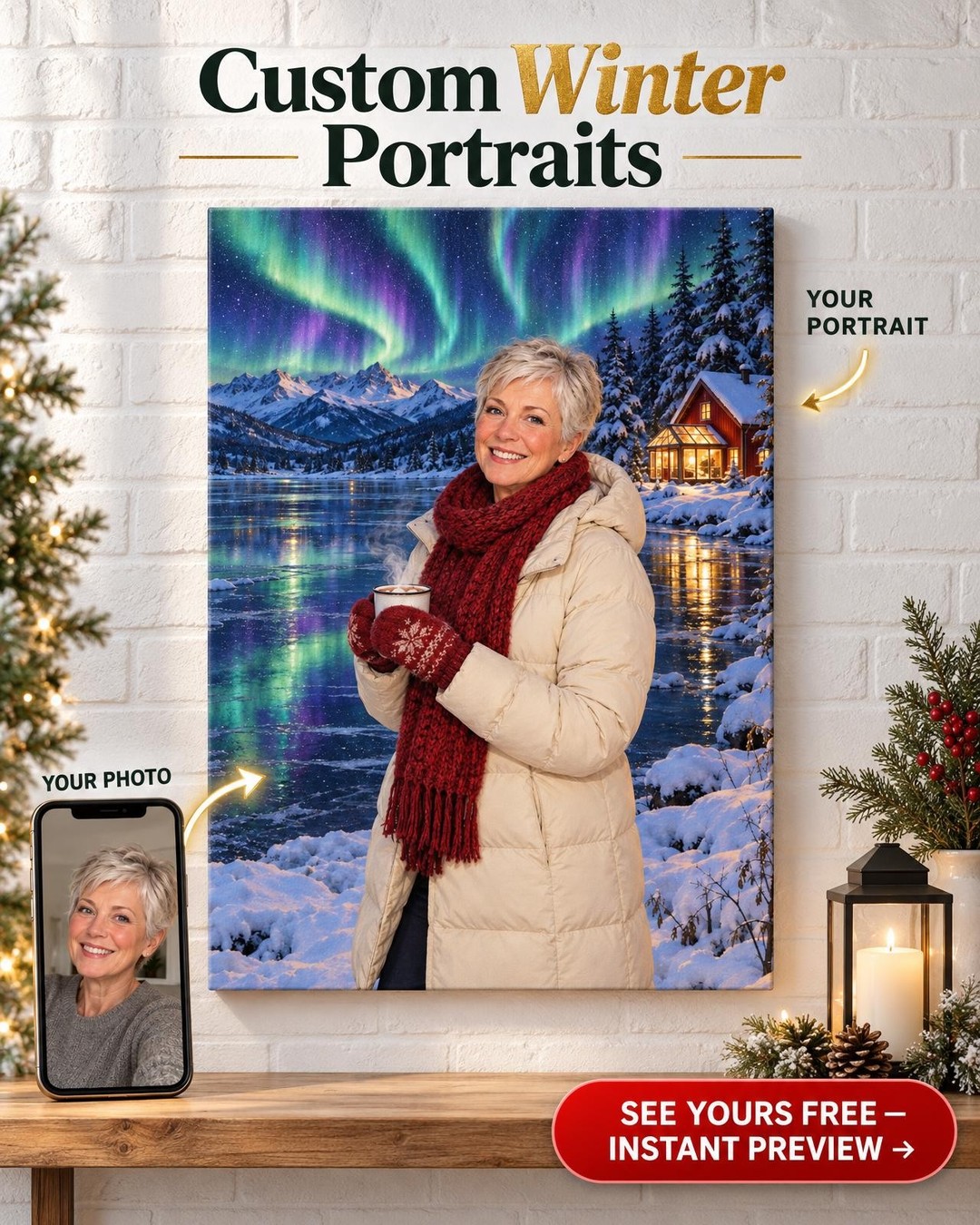 Under the Northern Lights Custom Portrait from Photo | Personalized Future Self Gift
