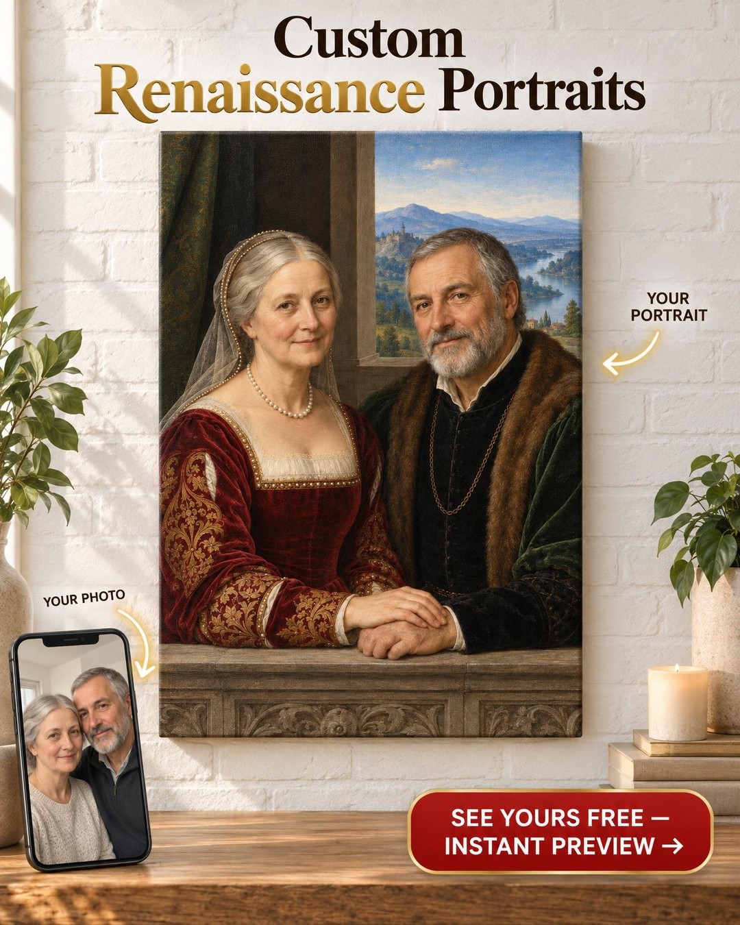 Renaissance Double Portrait Custom Portrait from Photo | Personalized Masterpiece Gift