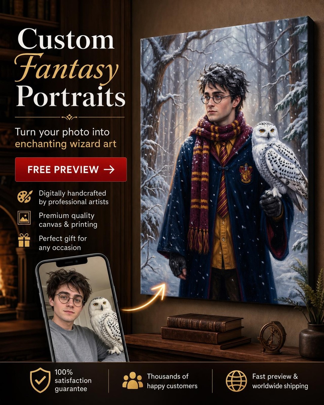Wizarding-Themed Custom Portrait from Photo | Personalized Gift