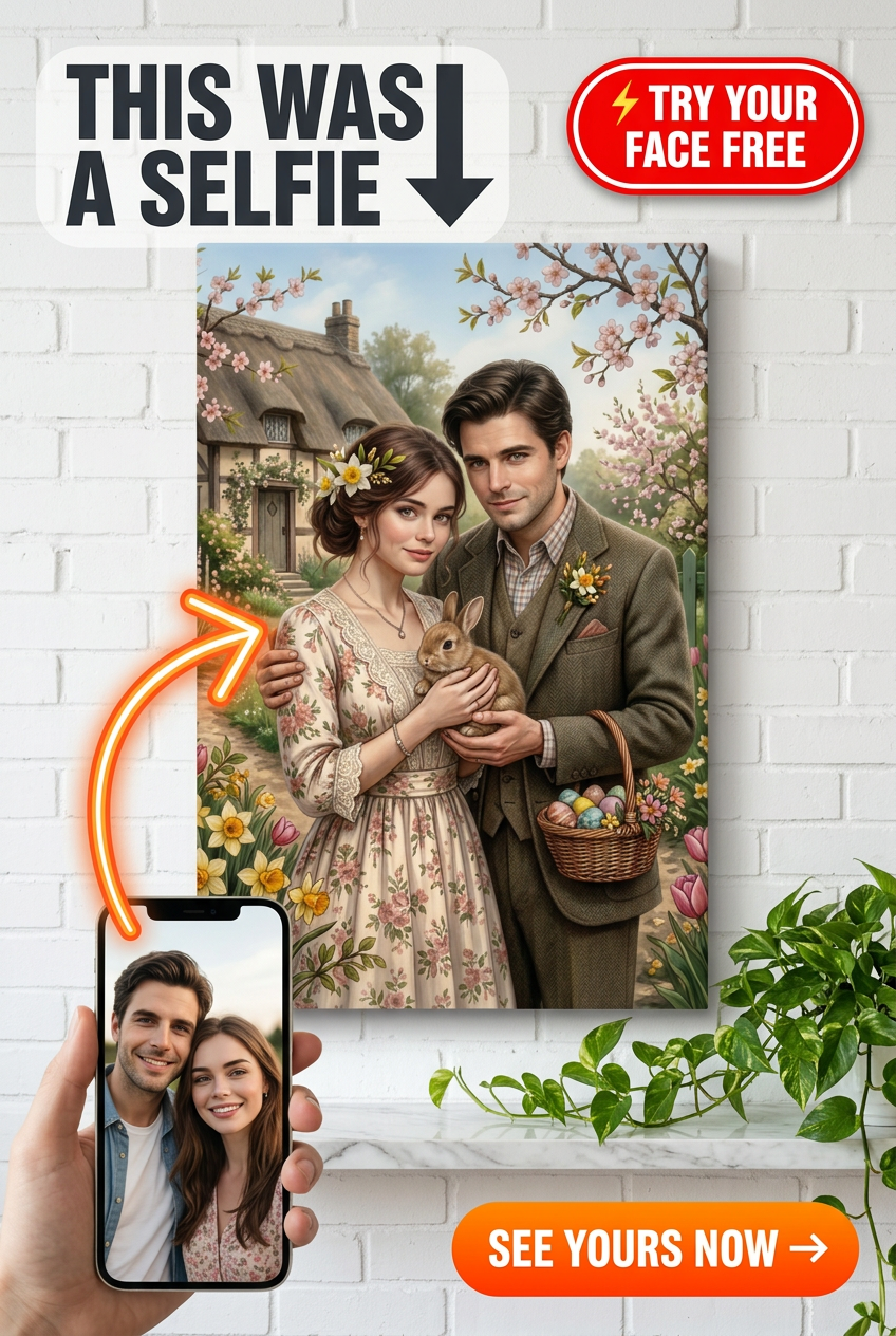 Custom Easter Couple Portrait — Romantic Spring Canvas from Photo