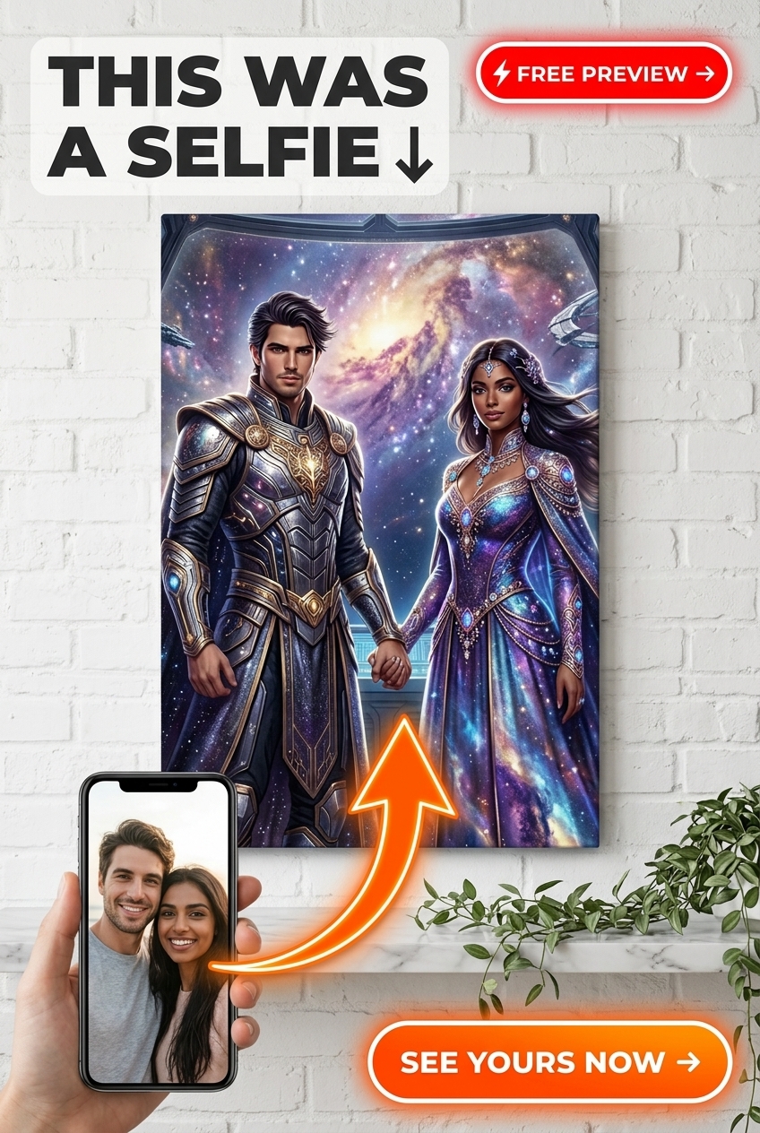 Custom Sci-Fi Couple Portrait — Heroic Galactic Canvas from Photo