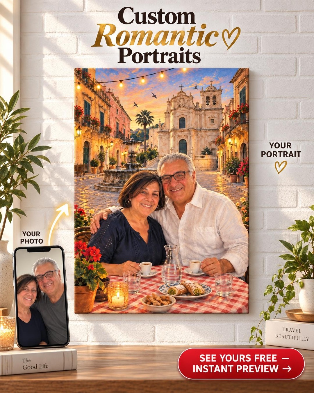 Back in the Piazza Custom Family Portrait from Photo | Hometown Portrait Gift