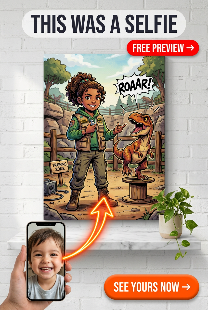 Custom Cartoon Girl Portrait — Dinosaur Trainer Canvas from Photo