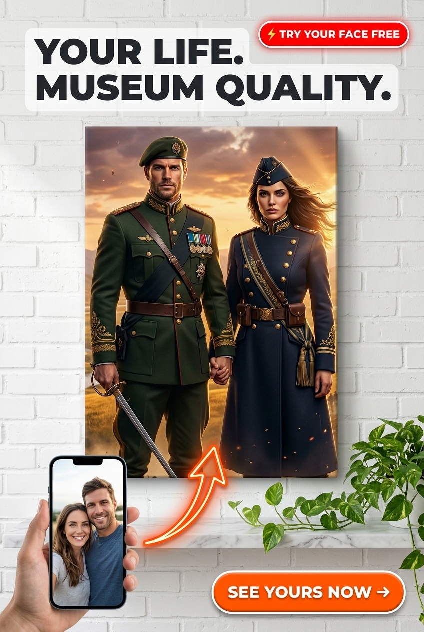 Custom Military Couple Portrait — Heroic Canvas from Photo