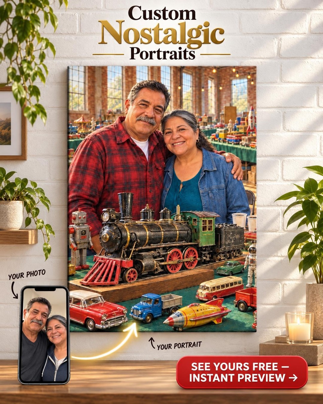 Sunday at the Toy Show Custom Portrait from Photo | Personalized Toy Collector Gift