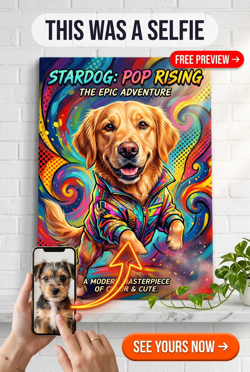 Custom Pop Art Dog Portrait — Whimsical Canvas from Photo