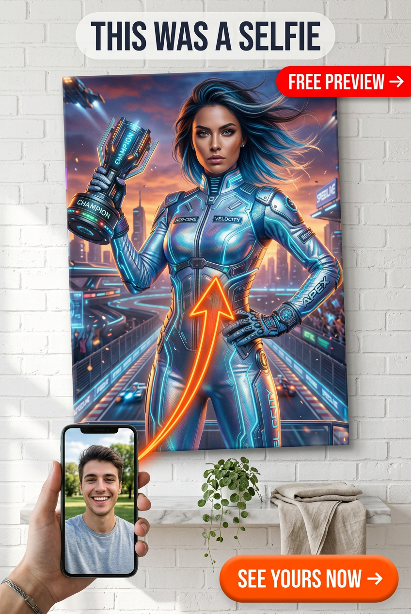 Custom Cyberpunk Single Man Portrait — Heroic Futuristic Canvas