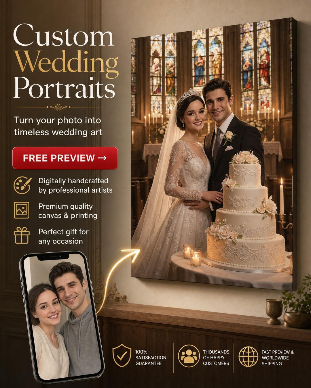 Wedding-Themed Custom Portrait from Photo | Personalized Undefined Gift