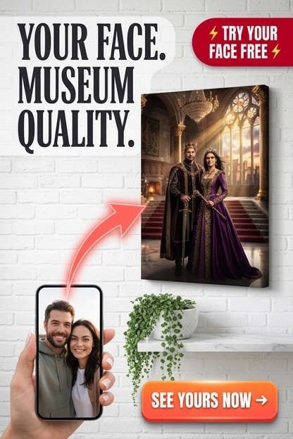 Custom Royal Couple Portrait — Regal Throne Canvas from Photo