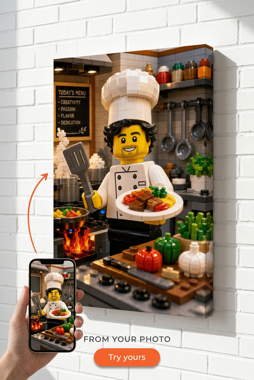 Custom Brick Minifigure Chef Portrait from Photo | Personalized Gift