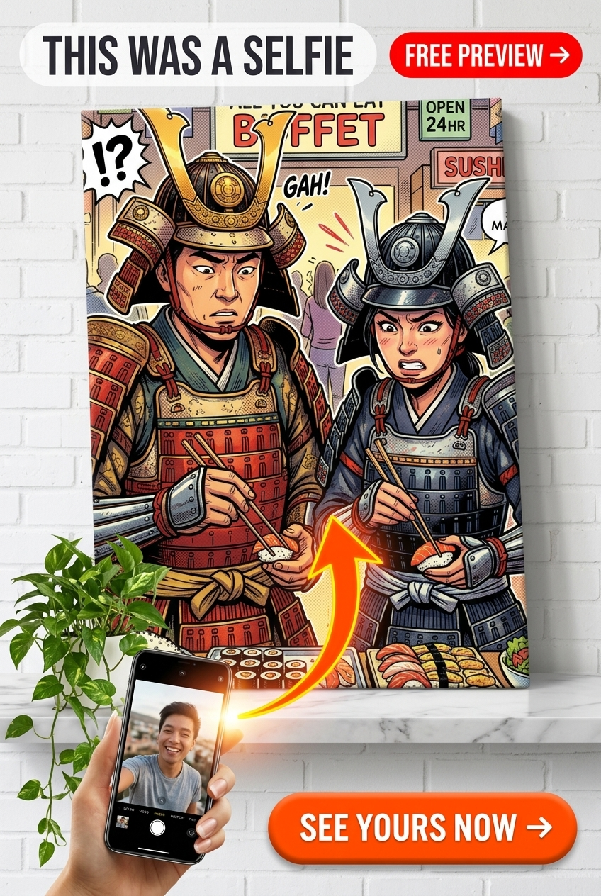 Custom Samurai Man Portrait — Whimsical Sushi Warrior Canvas