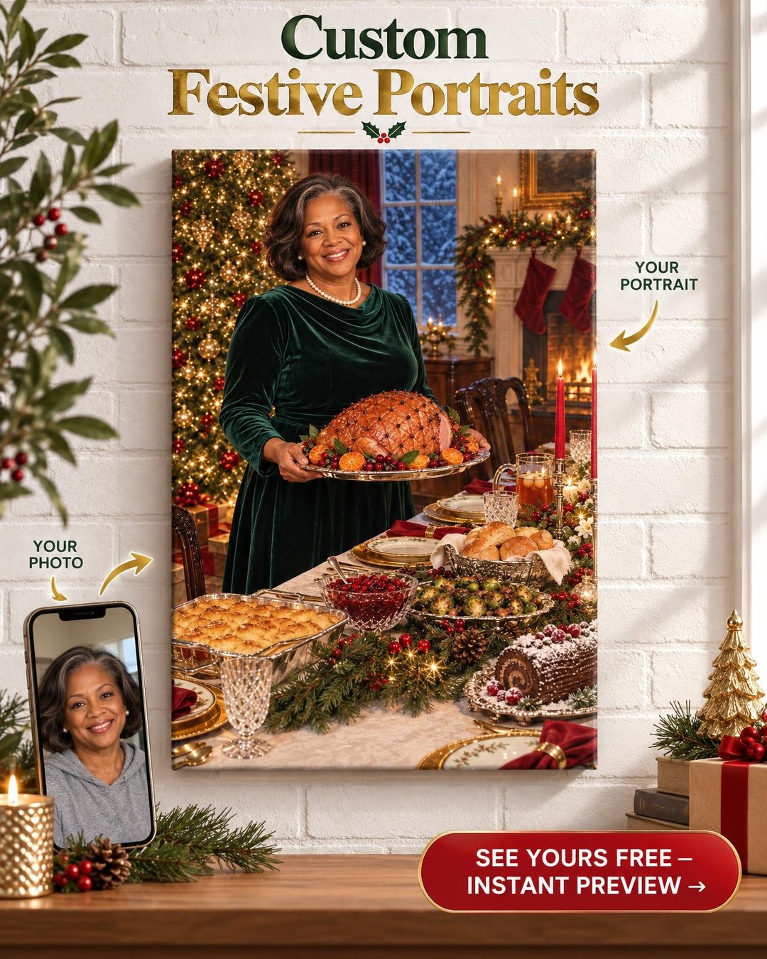 Christmas Hostess Portrait Custom Canvas from Photo | Personalized Hostess Gift