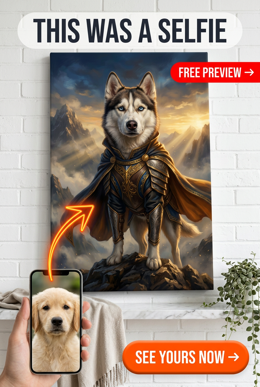 Custom Knight Dog Portrait — Heroic Pet Canvas from Photo