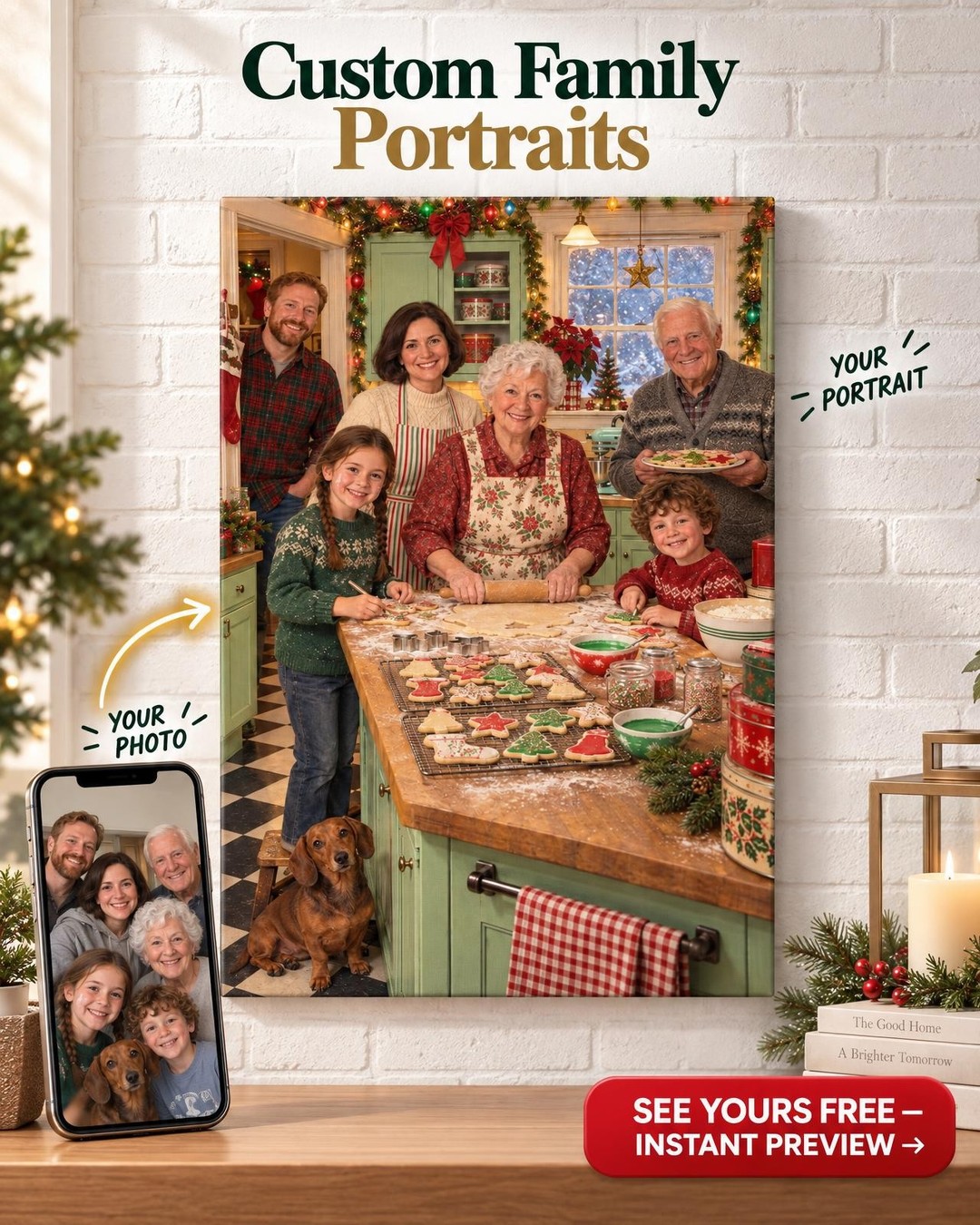Christmas Cookie Day Custom Portrait from Photo | Personalized Christmas Portrait Gift