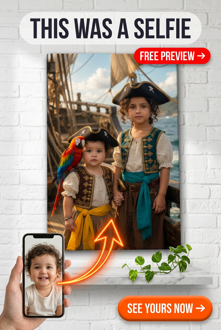 Custom Pirate Family Portrait — Whimsical Adventure Canvas