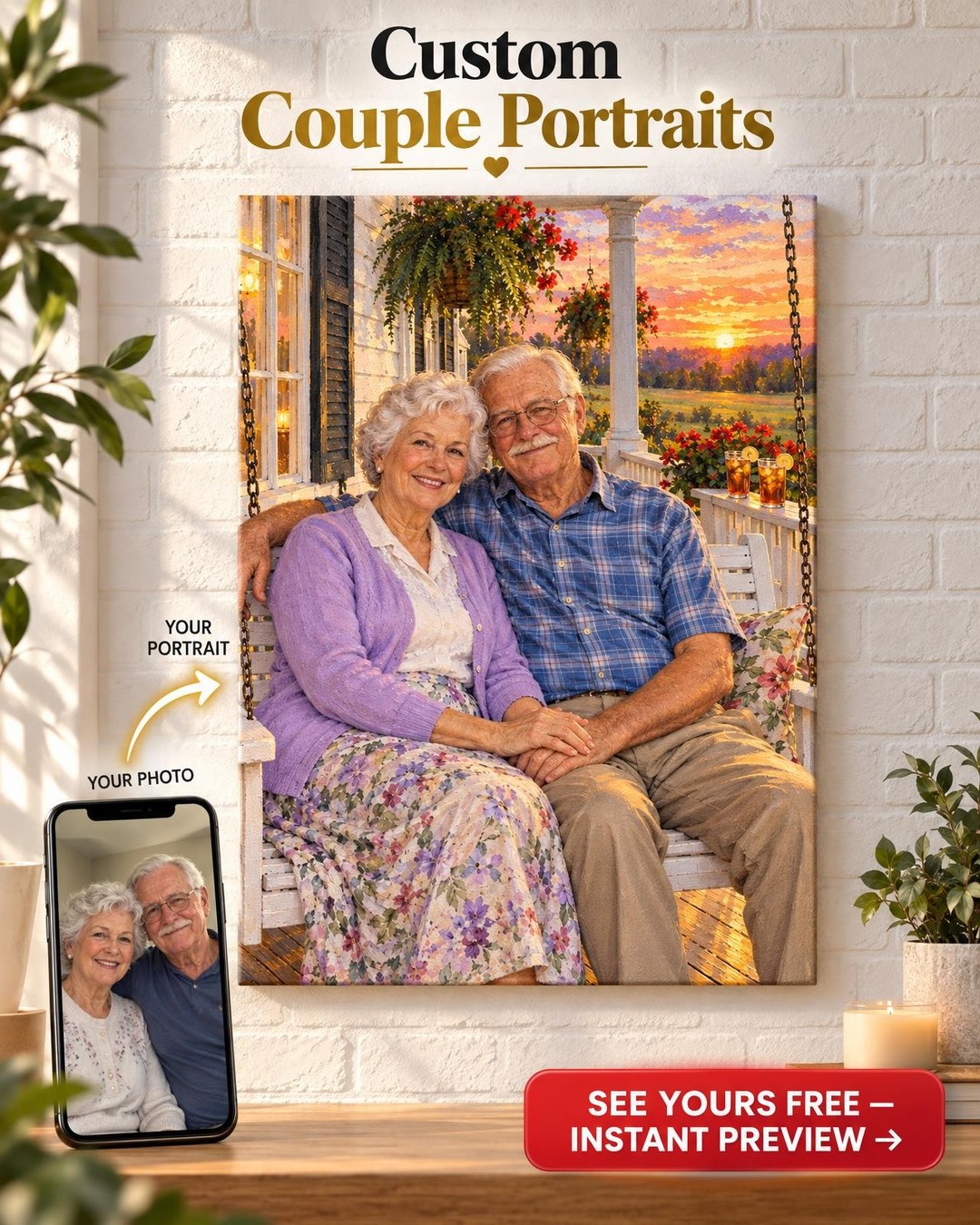 The Porch Swing at Sunset Custom Portrait from Photo | Personalized Loving Memory Gift