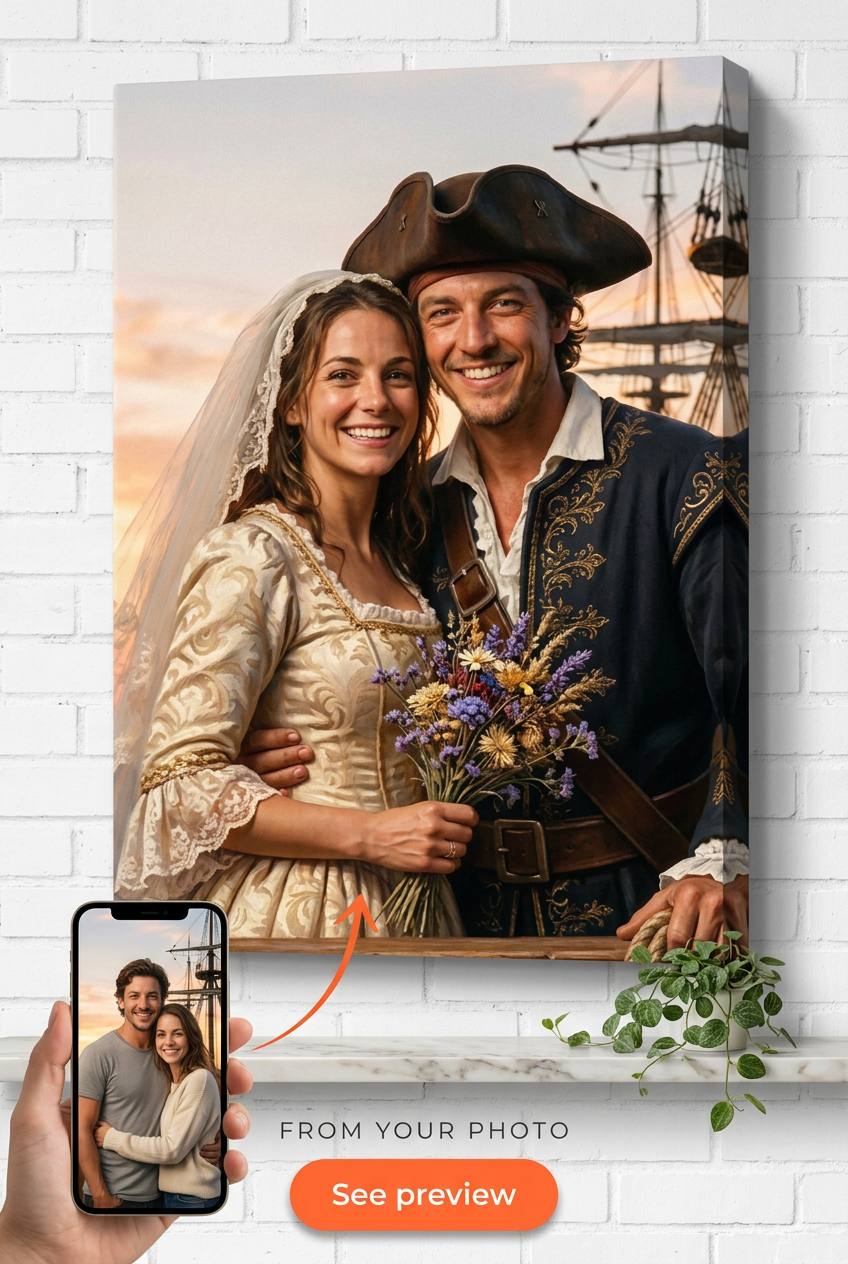 Wedding Pirate Costume Custom Portrait from Photo | Personalized Gift