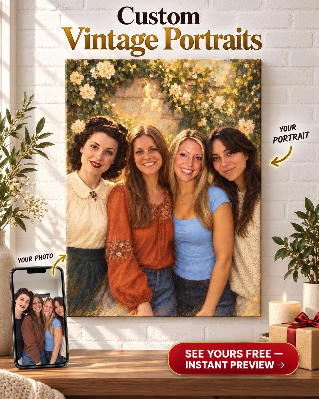 Every Generation in Its Day Custom Portrait from Photo | Personalized Generations Portrait Gift