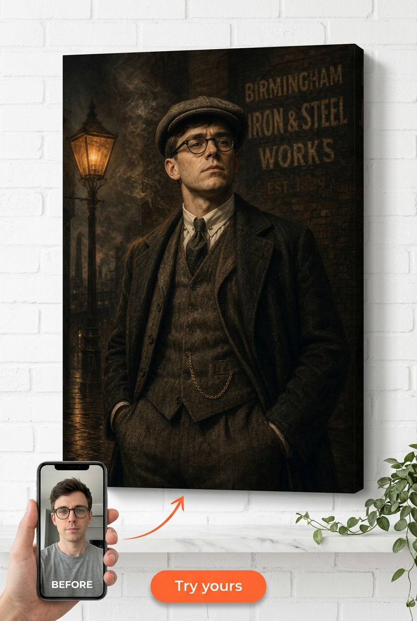 Custom 1920s Razor Cap Gangster Boss Portrait from Photo | Personalized Undefined Gift