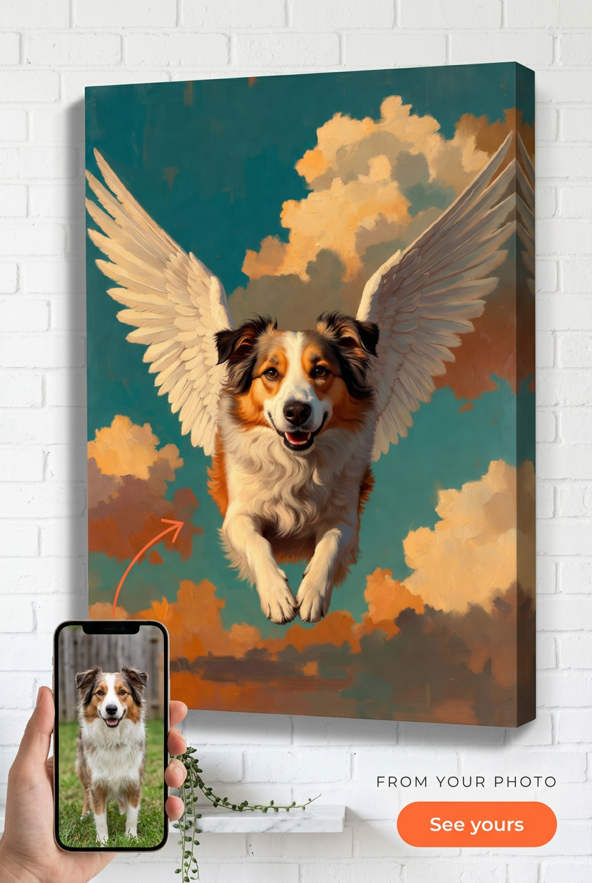 Custom Fantasy Dog Portrait — Heroic Wings Canvas from Photo