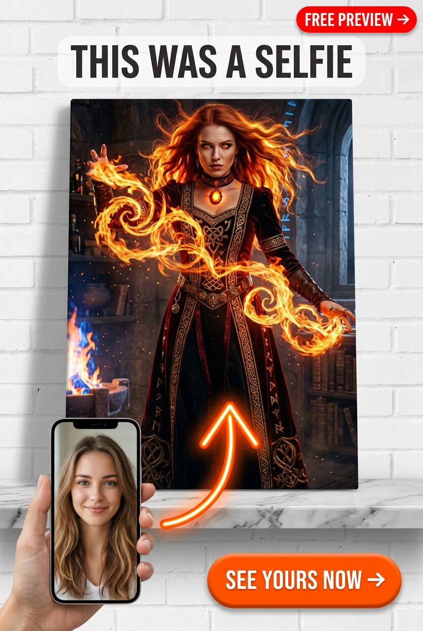 Custom Fantasy Woman Portrait — Heroic Fire Sorceress Canvas