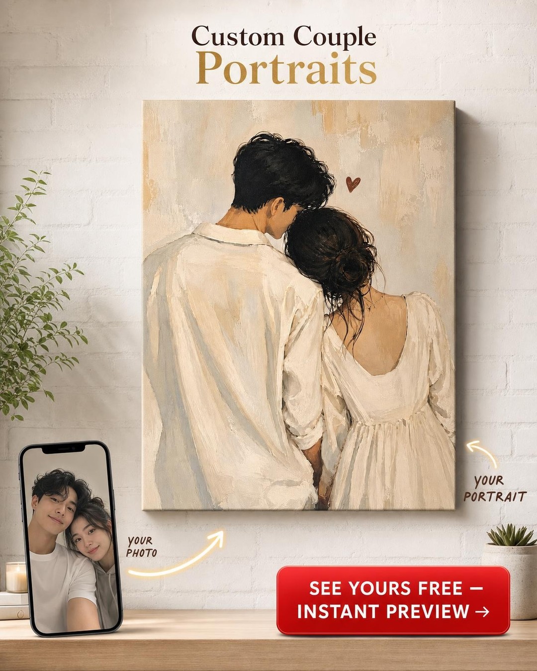 Anniversary Canvas Custom Portrait from Photo | Personalized Gift