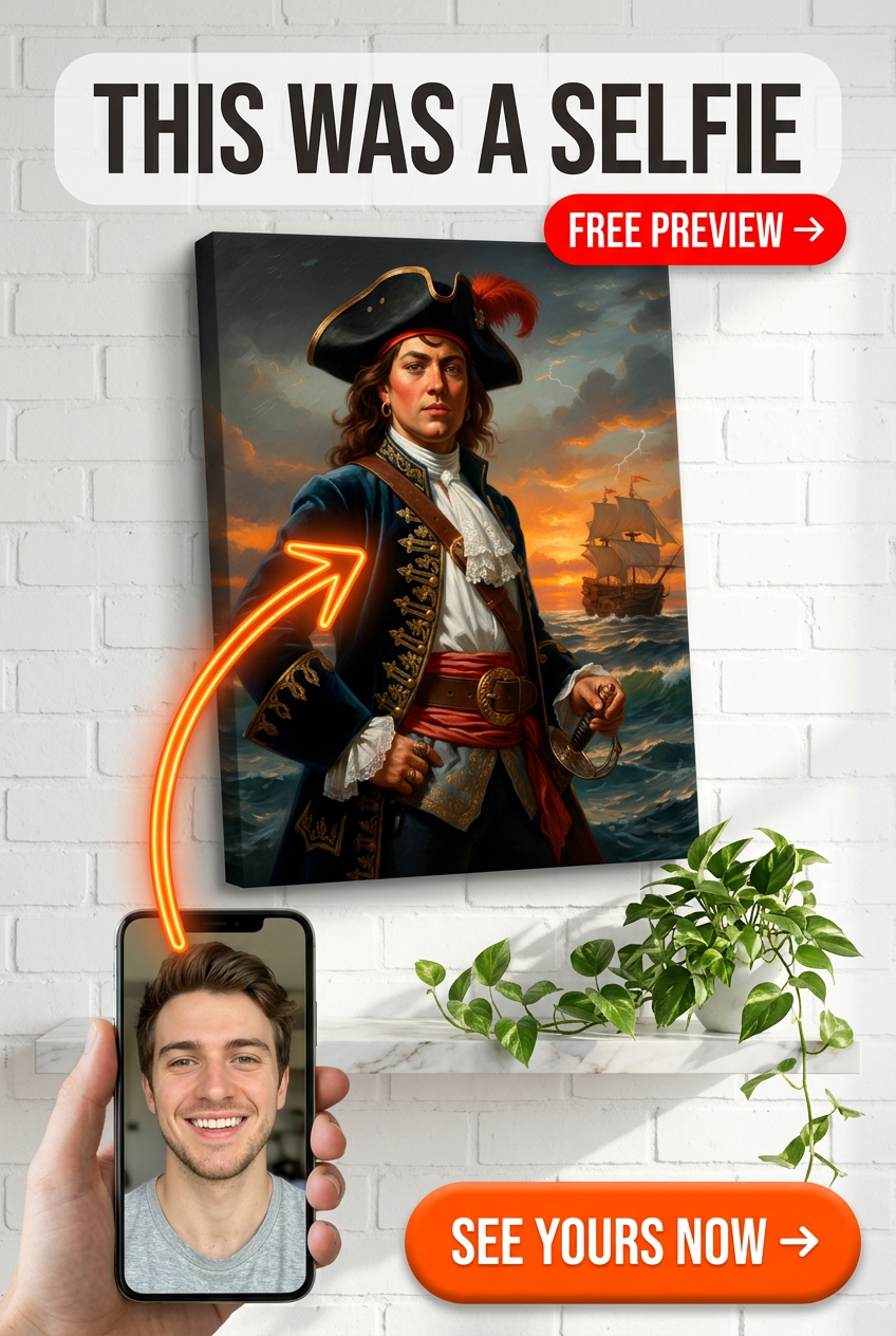 Custom Pirate Man Portrait — Heroic Ocean Adventure Canvas