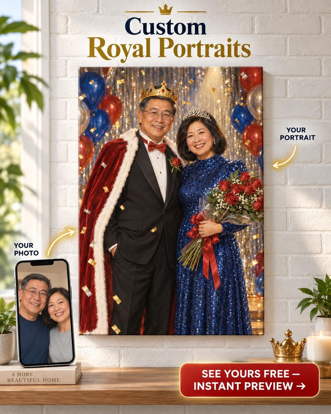 Prom King and Queen Couple Custom Portrait from Photo | Personalized Prom Portrait Gift