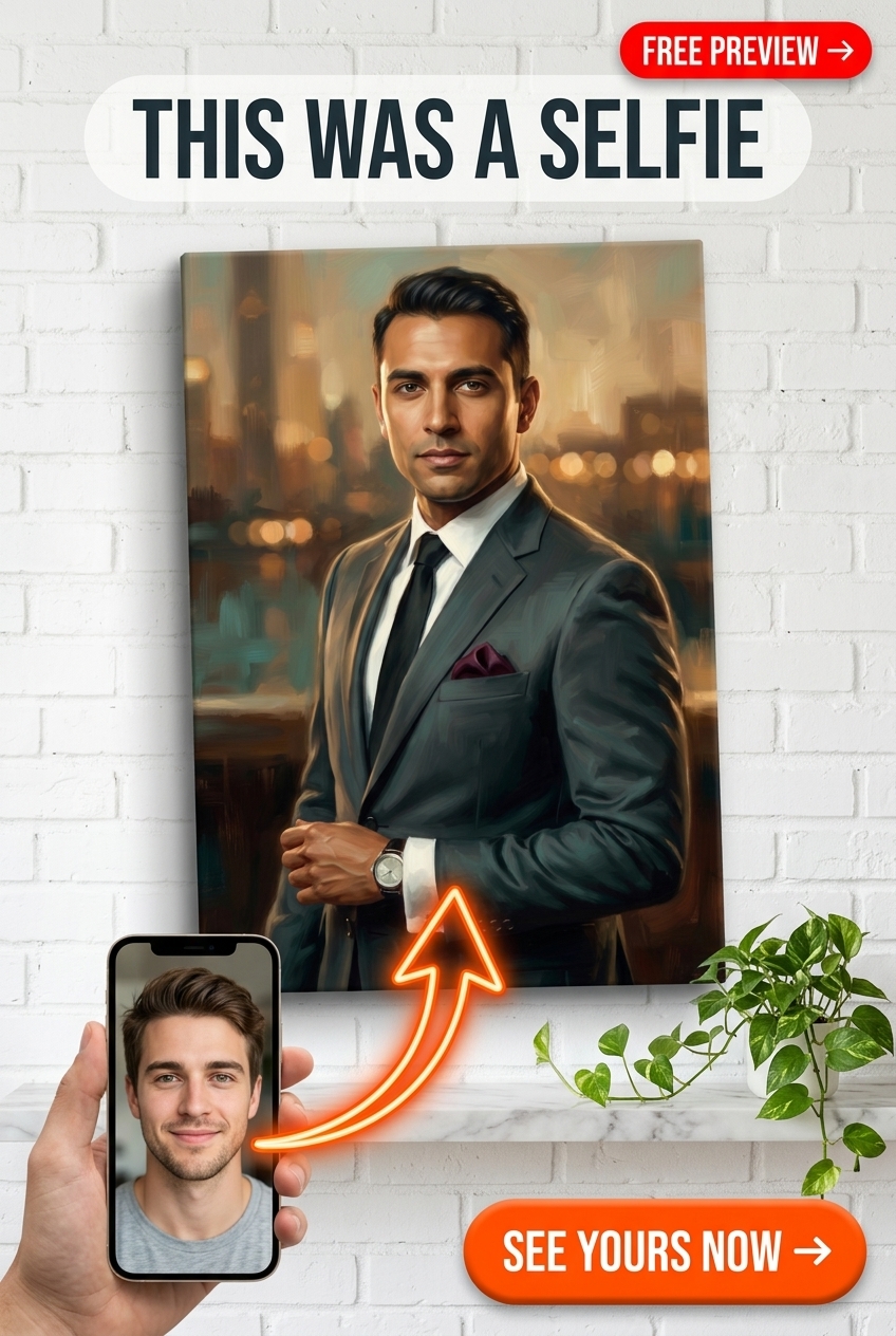 Custom Victorian Man Portrait — Regal Suit & Skyline Canvas