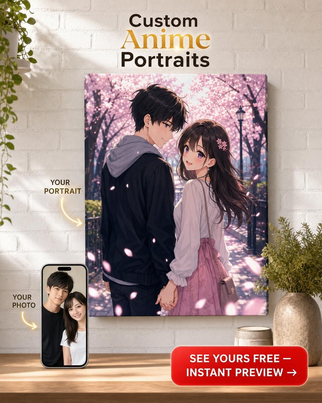 Custom Anime Couple Portrait, Romantic Gift Idea