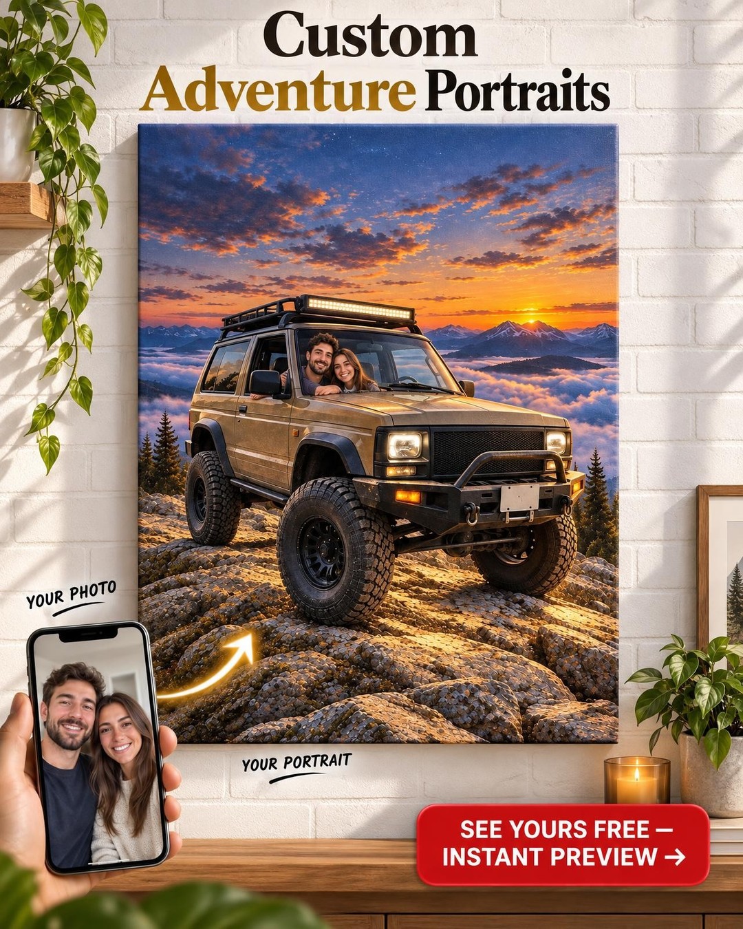Custom 4x4 Off-Road Portrait from Photo | Personalized Canvas Gift