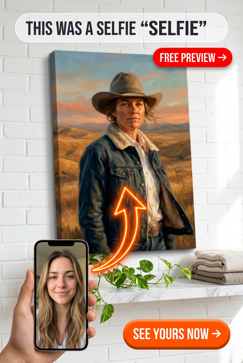 Custom Cowboy Woman Portrait — Heroic Western Canvas from Photo