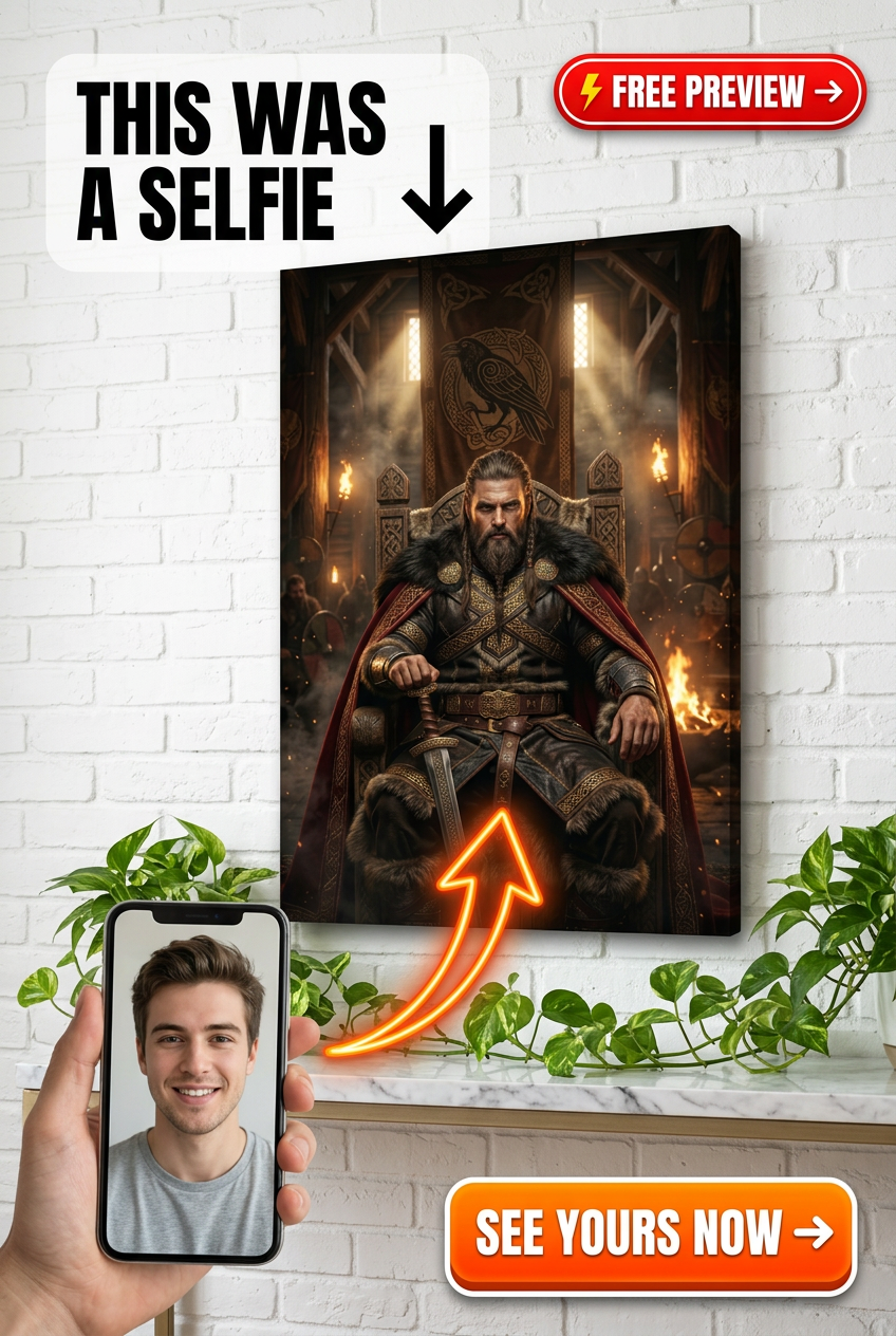 Custom Viking Man Portrait — Heroic Throne Canvas from Photo