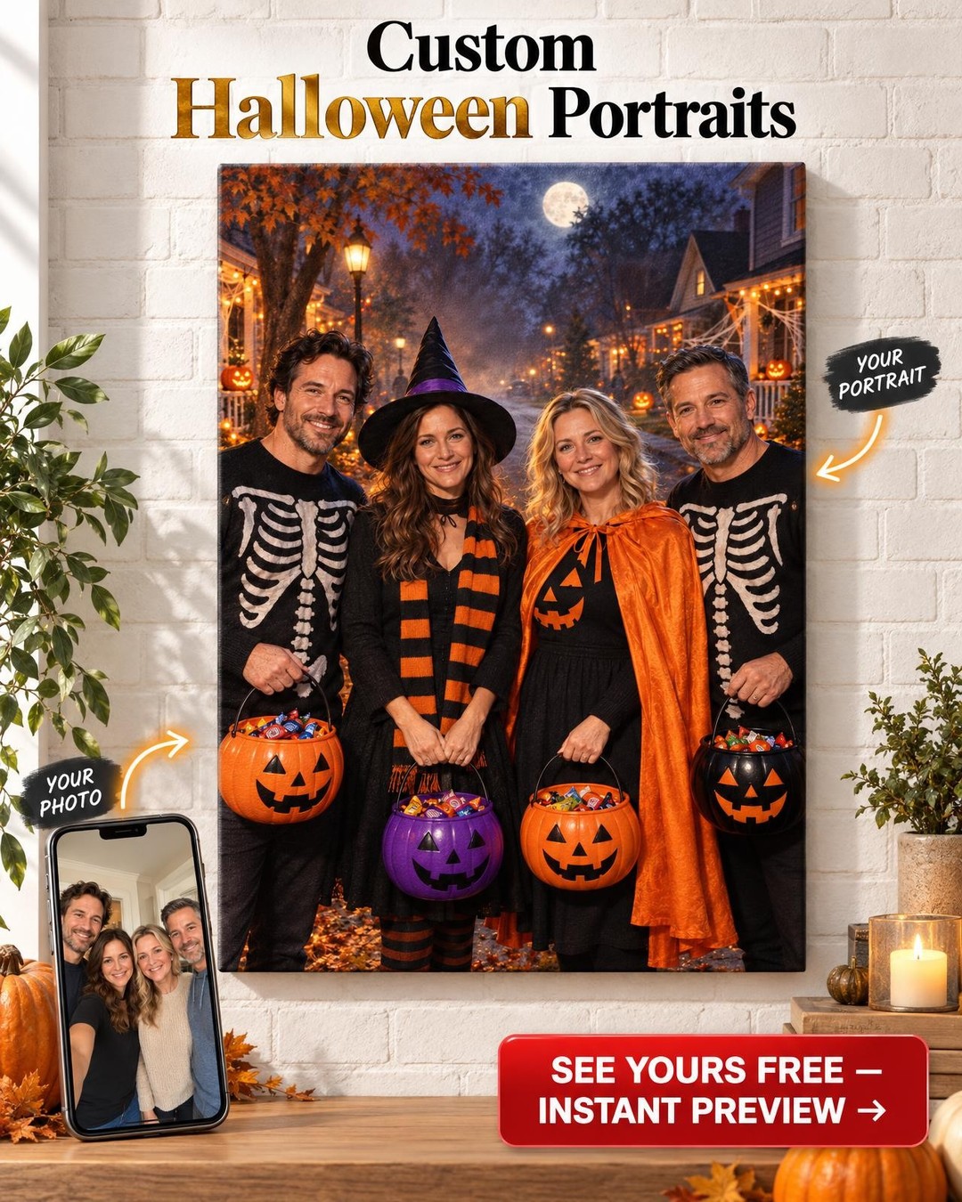 Trick-or-Treat Night Custom Portrait from Photo | Personalized Gift