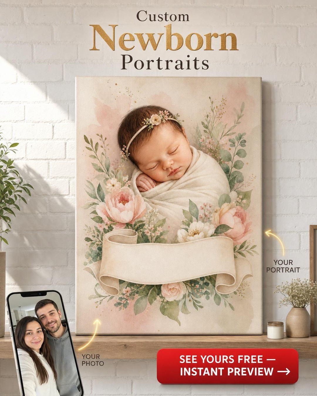 Custom Baby Girl Watercolor Portrait