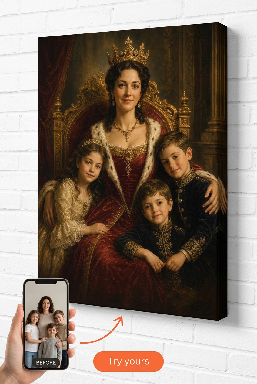 Custom Mother Family Portrait — Regal Throne Canvas from Photo
