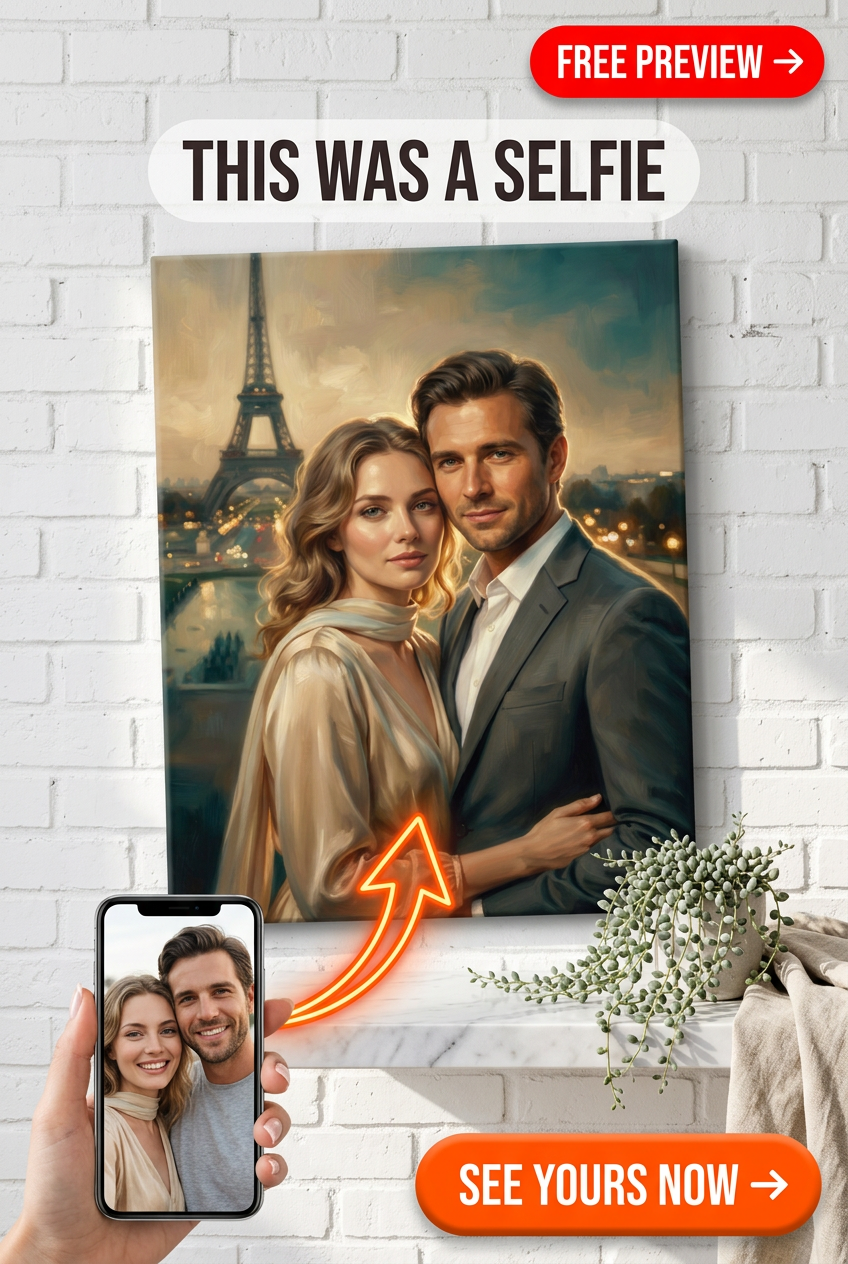 Custom Renaissance Couple Portrait — Romantic Eiffel Tower Canvas