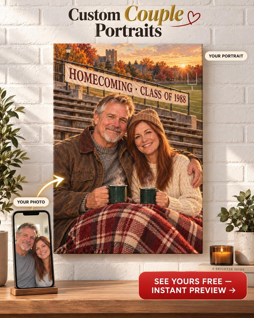 Homecoming Weekend Custom Portrait from Photo | Personalized Campus Portrait Gift