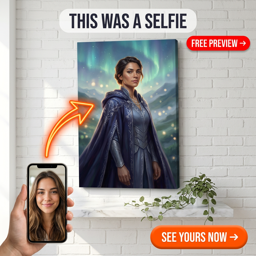 Custom Fantasy Woman Portrait — Heroic Adventurer Canvas from Photo