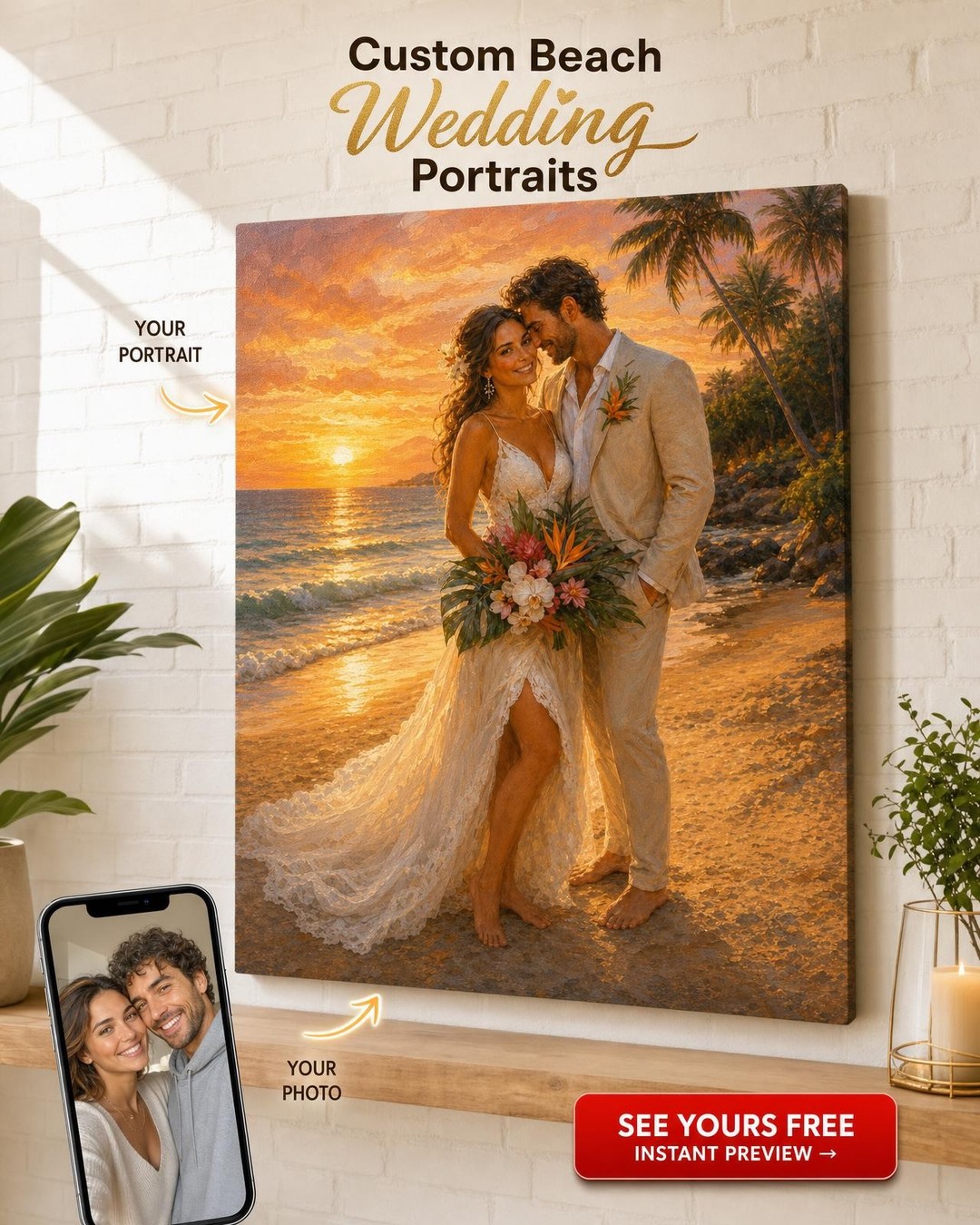 Romantic Sunset Beach Wedding Portrait