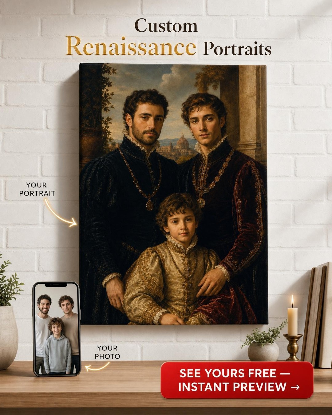 Custom Renaissance Couple Portrait — Regal Family Canvas from Photo
