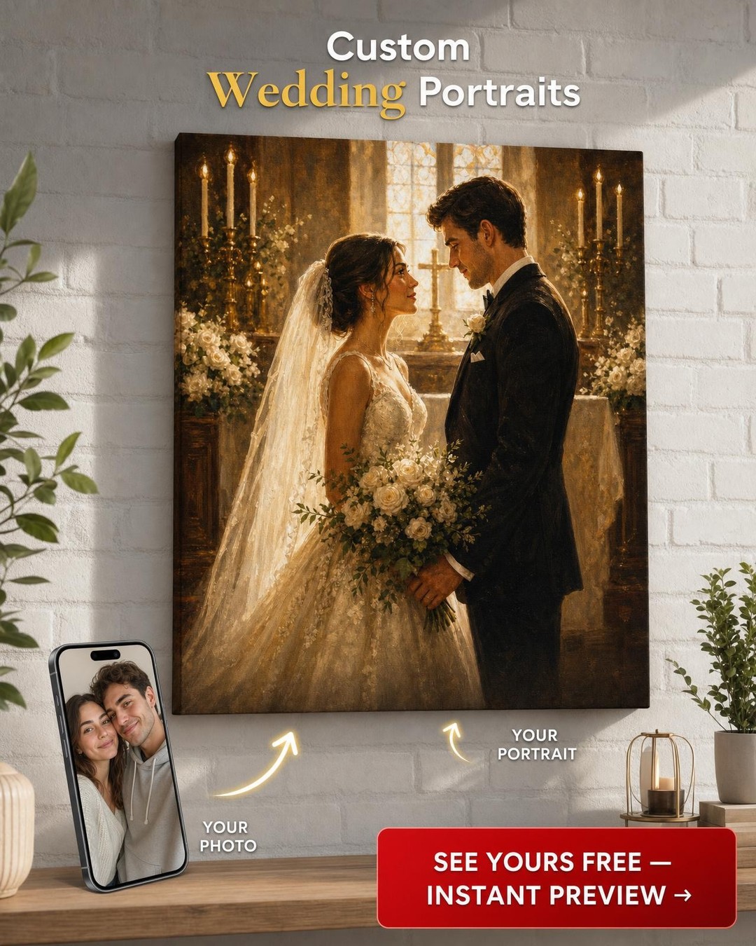 Custom Wedding Couple Portrait — Romantic AI Art from Photo