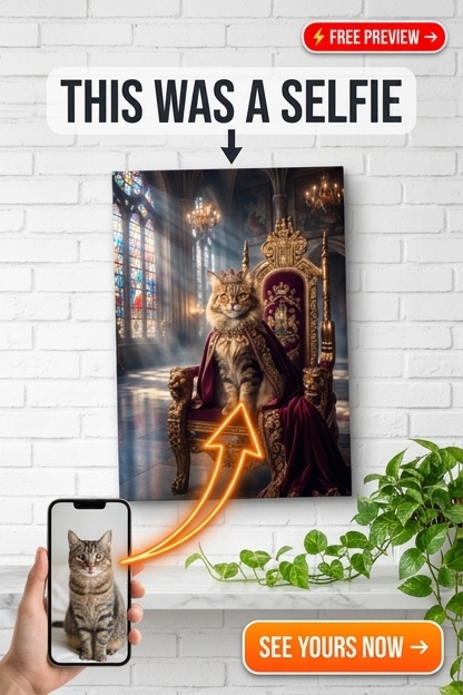 Custom Royal Pet Cat Portrait — Whimsical Throne Canvas