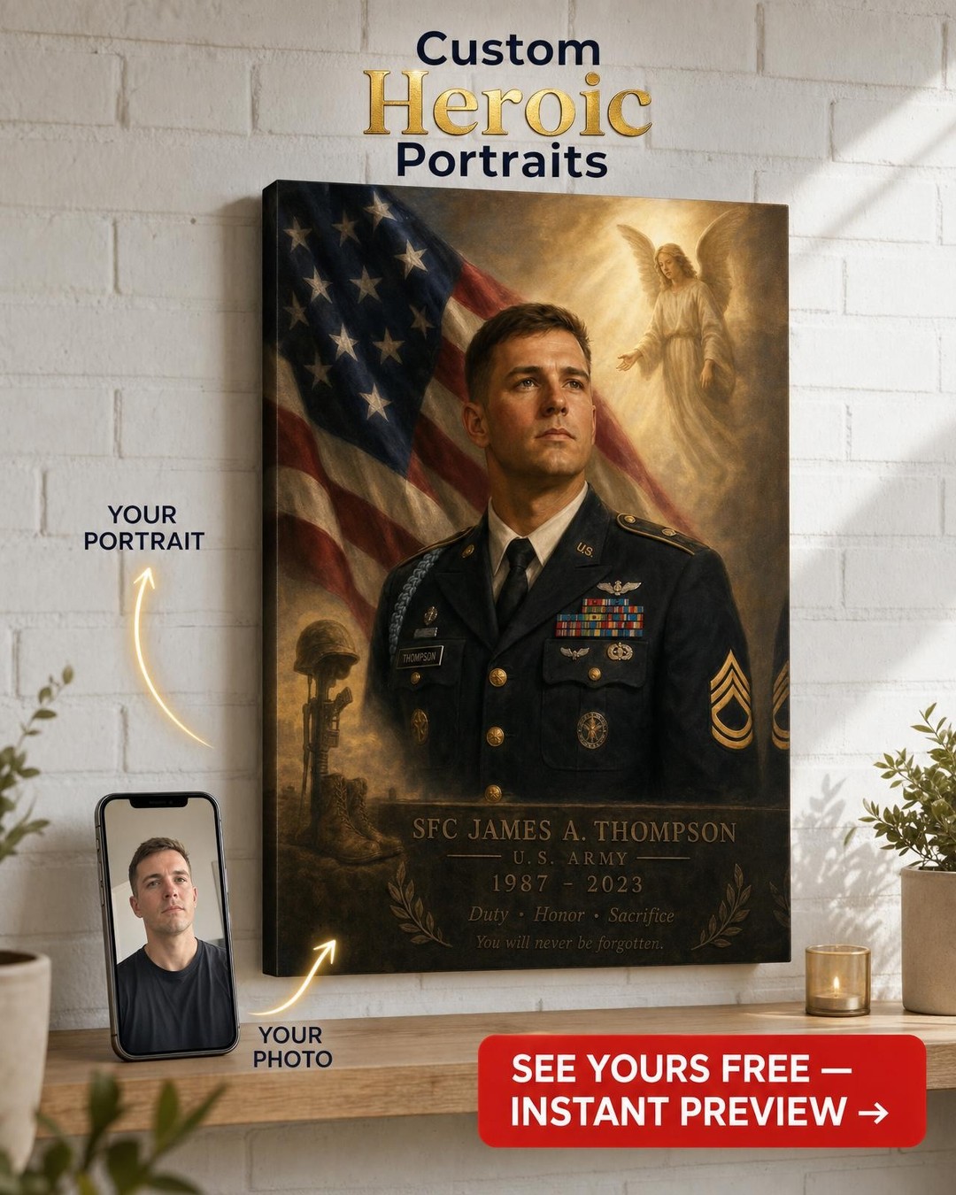 Military Memorial Art — Custom Fallen Soldier Portrait
