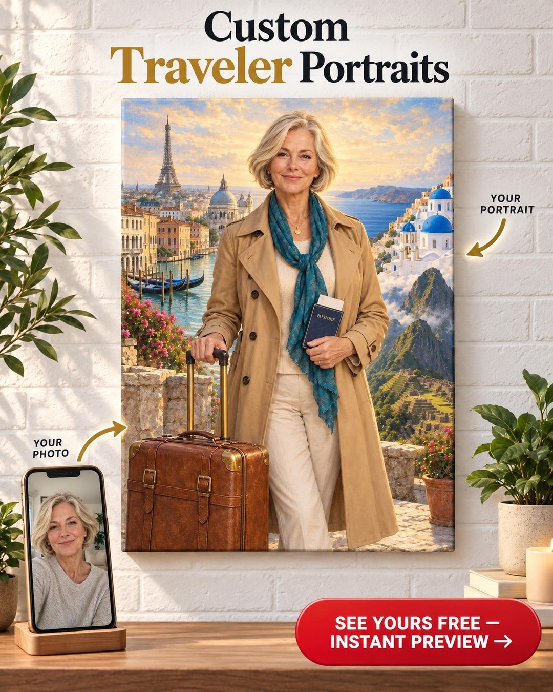 Solo Traveller Custom Portrait from Photo | Personalized Solo Travel Gift
